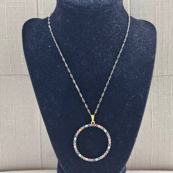 Women Necklace Multi Color Crystals Accent Round Pendant Fashion Jewelry Unbrand - Picture 3 of 11